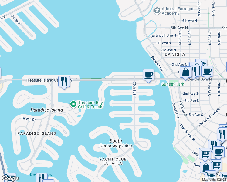 map of restaurants, bars, coffee shops, grocery stores, and more near 7995 1st Avenue South in St. Petersburg