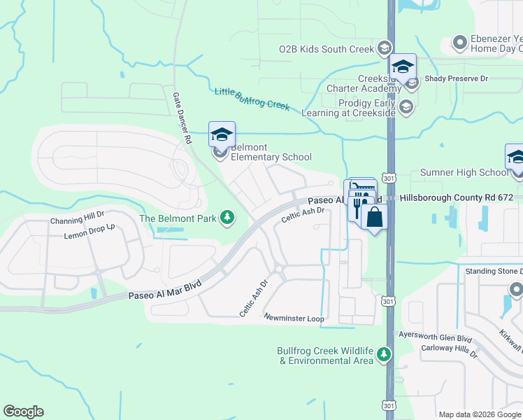 map of restaurants, bars, coffee shops, grocery stores, and more near 10123 Tabasco Cat Court in Ruskin