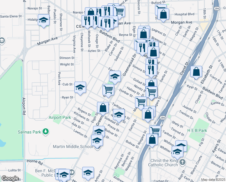 map of restaurants, bars, coffee shops, grocery stores, and more near 3002 Greenwood Drive in Corpus Christi