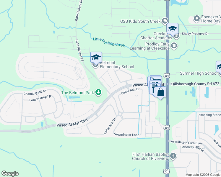 map of restaurants, bars, coffee shops, grocery stores, and more near 10122 Tabasco Cat Court in Sun City Center