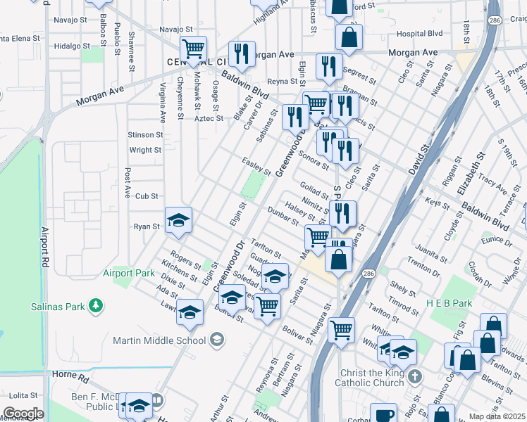 map of restaurants, bars, coffee shops, grocery stores, and more near 3002 Greenwood Drive in Corpus Christi