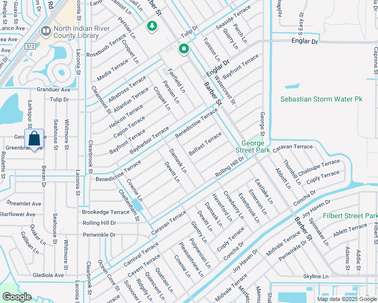 map of restaurants, bars, coffee shops, grocery stores, and more near 1332 Haverford Lane in Sebastian