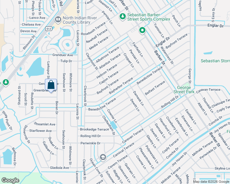map of restaurants, bars, coffee shops, grocery stores, and more near 700 Bayharbor Terrace in Sebastian