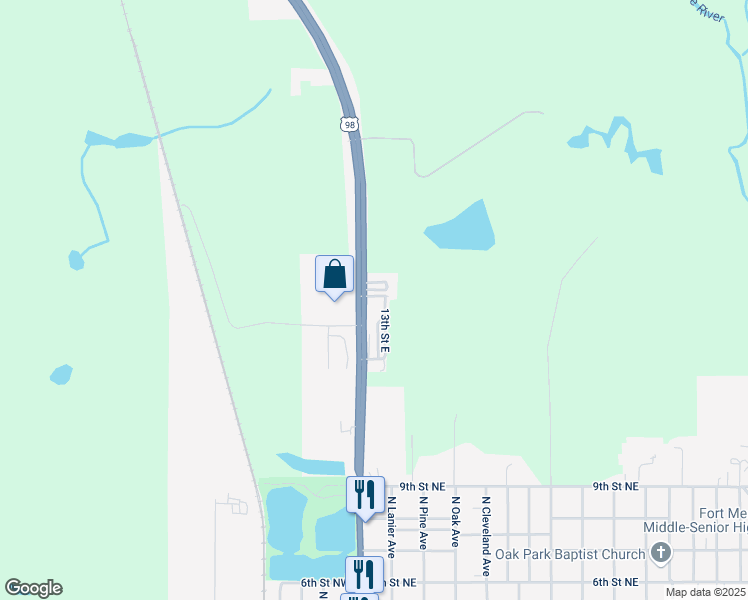 map of restaurants, bars, coffee shops, grocery stores, and more near 1320 U.S. 17 in Fort Meade