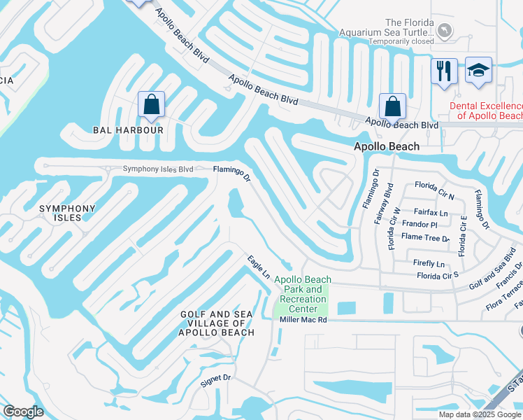 map of restaurants, bars, coffee shops, grocery stores, and more near 736 Flamingo Drive in Apollo Beach