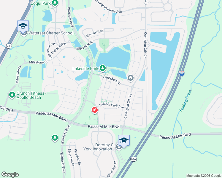 map of restaurants, bars, coffee shops, grocery stores, and more near 6327 Springline Place in Apollo Beach