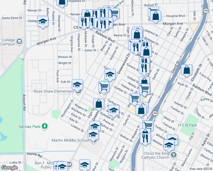 map of restaurants, bars, coffee shops, grocery stores, and more near 3002 Greenwood Drive in Corpus Christi