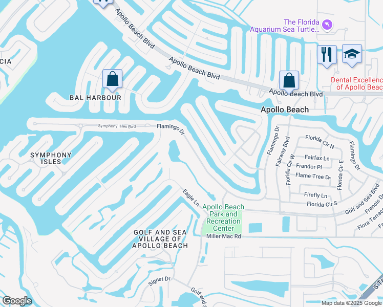 map of restaurants, bars, coffee shops, grocery stores, and more near 736 Flamingo Dr in Apollo Beach