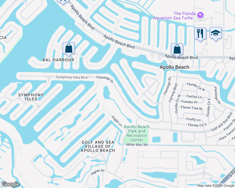 map of restaurants, bars, coffee shops, grocery stores, and more near 736 Flamingo Drive in Apollo Beach