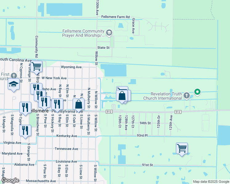 map of restaurants, bars, coffee shops, grocery stores, and more near 53 Sonrise Place in Fellsmere