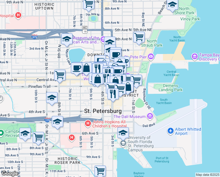 map of restaurants, bars, coffee shops, grocery stores, and more near in St. Petersburg