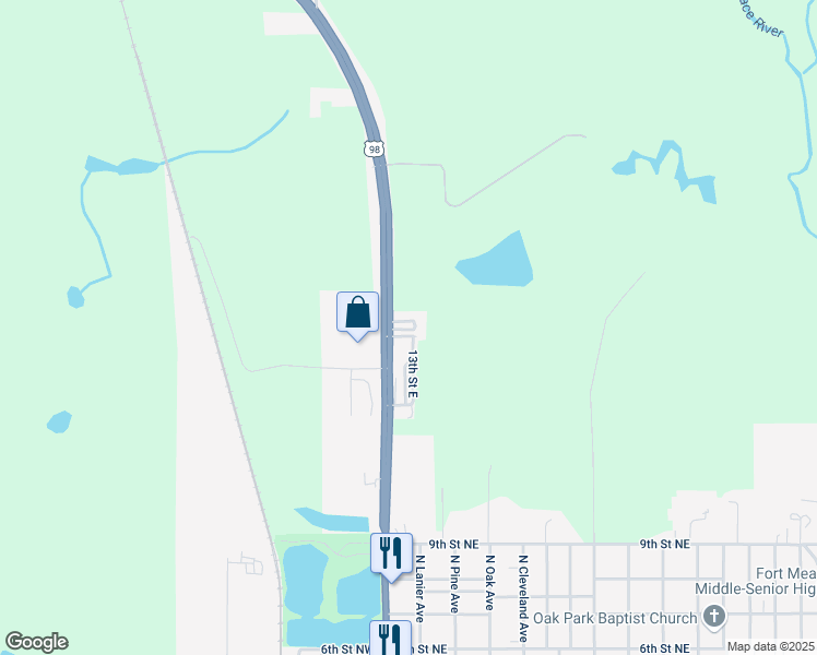 map of restaurants, bars, coffee shops, grocery stores, and more near 1320 U.S. 17 in Fort Meade