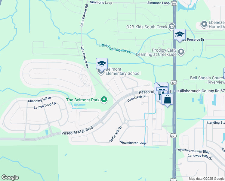 map of restaurants, bars, coffee shops, grocery stores, and more near 10123 Tabasco Cat Court in Ruskin