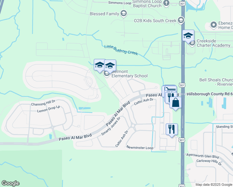map of restaurants, bars, coffee shops, grocery stores, and more near 10123 Tabasco Cat Court in Ruskin