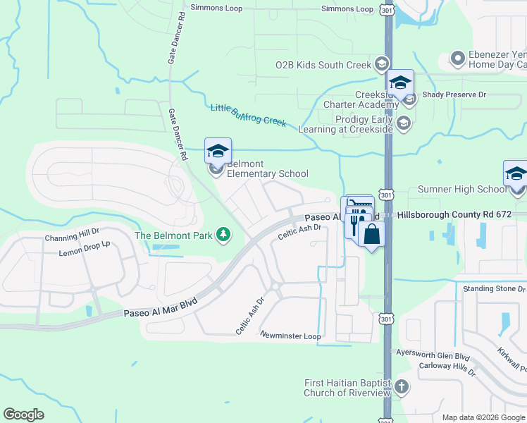 map of restaurants, bars, coffee shops, grocery stores, and more near 10123 Tabasco Cat Court in Ruskin