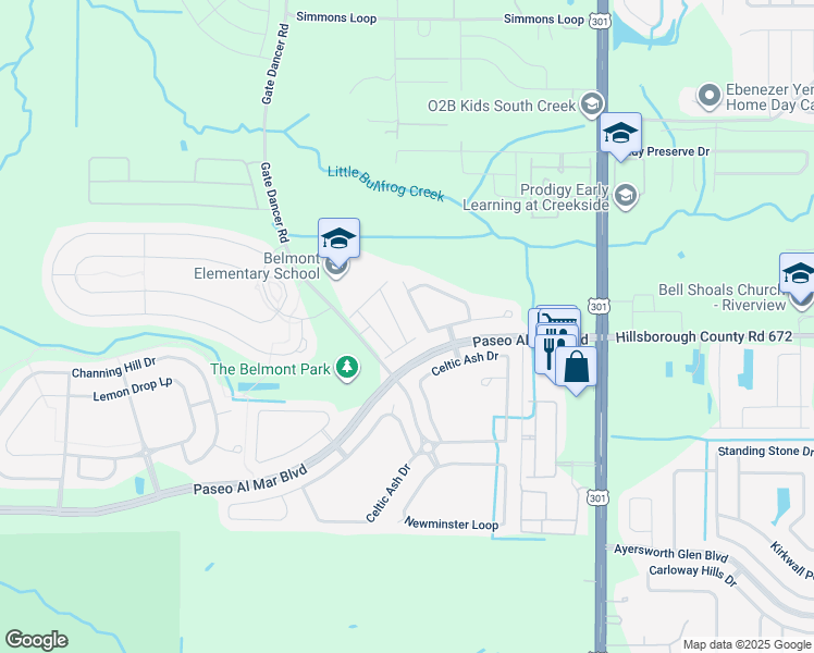 map of restaurants, bars, coffee shops, grocery stores, and more near 10121 Count Fleet Drive in Ruskin