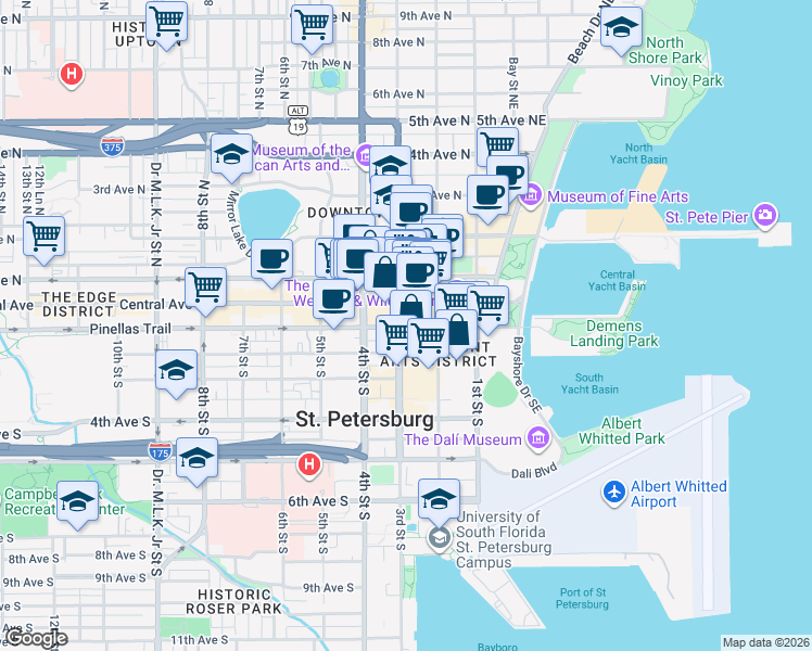 map of restaurants, bars, coffee shops, grocery stores, and more near in St. Petersburg