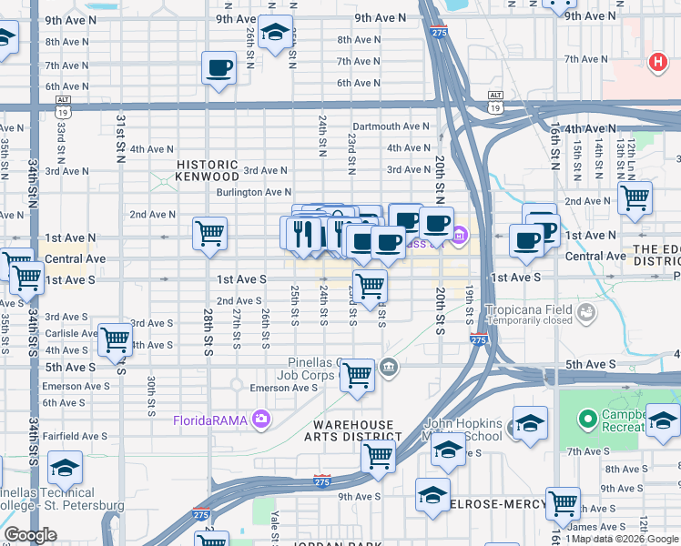 map of restaurants, bars, coffee shops, grocery stores, and more near in St. Petersburg