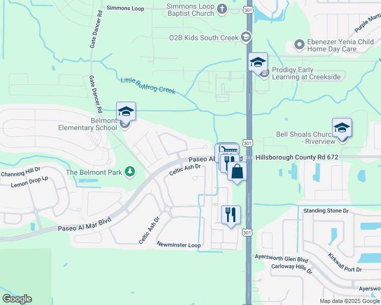 map of restaurants, bars, coffee shops, grocery stores, and more near 10213 Count Fleet Drive in Ruskin