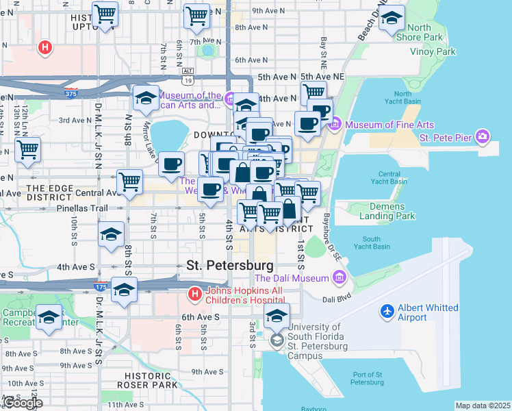 map of restaurants, bars, coffee shops, grocery stores, and more near in St. Petersburg