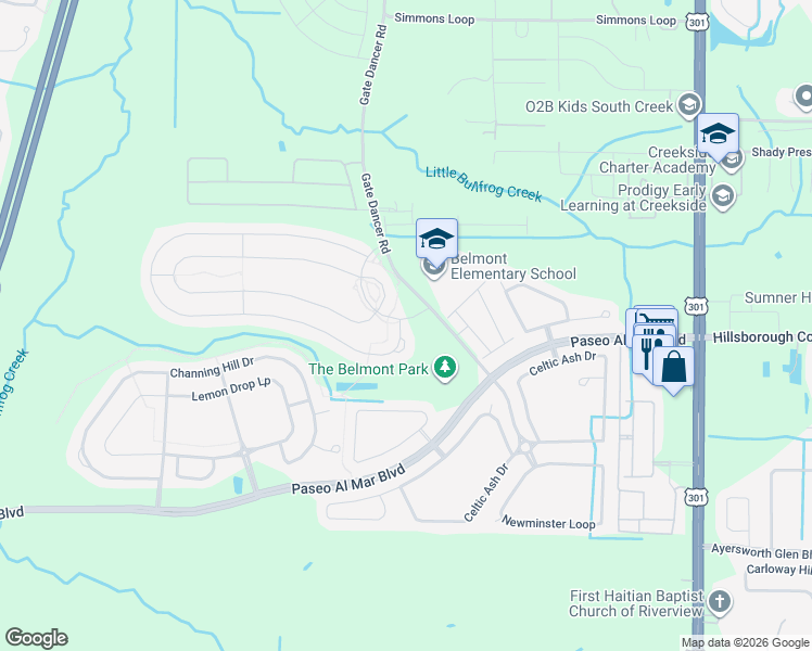 map of restaurants, bars, coffee shops, grocery stores, and more near 10085 Sage Creek Drive in Ruskin