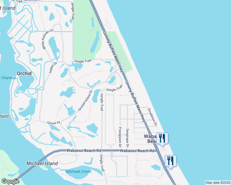map of restaurants, bars, coffee shops, grocery stores, and more near 9690 East Maiden Court in Vero Beach