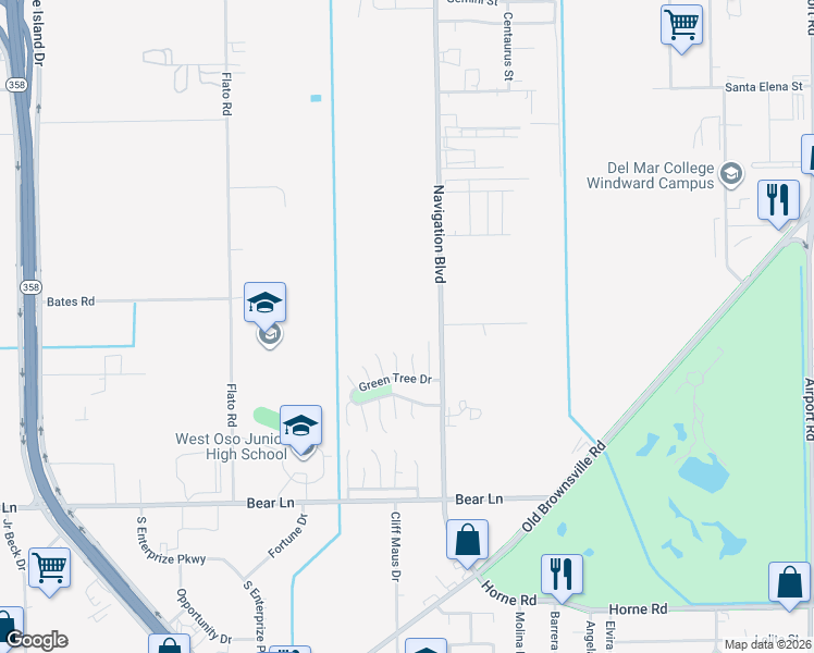 map of restaurants, bars, coffee shops, grocery stores, and more near 901 South Navigation Boulevard in Corpus Christi