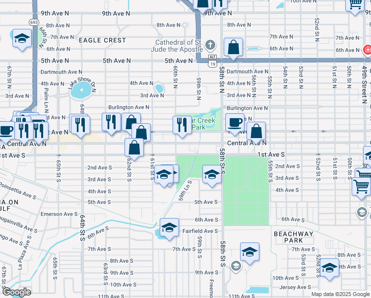 map of restaurants, bars, coffee shops, grocery stores, and more near in St. Petersburg