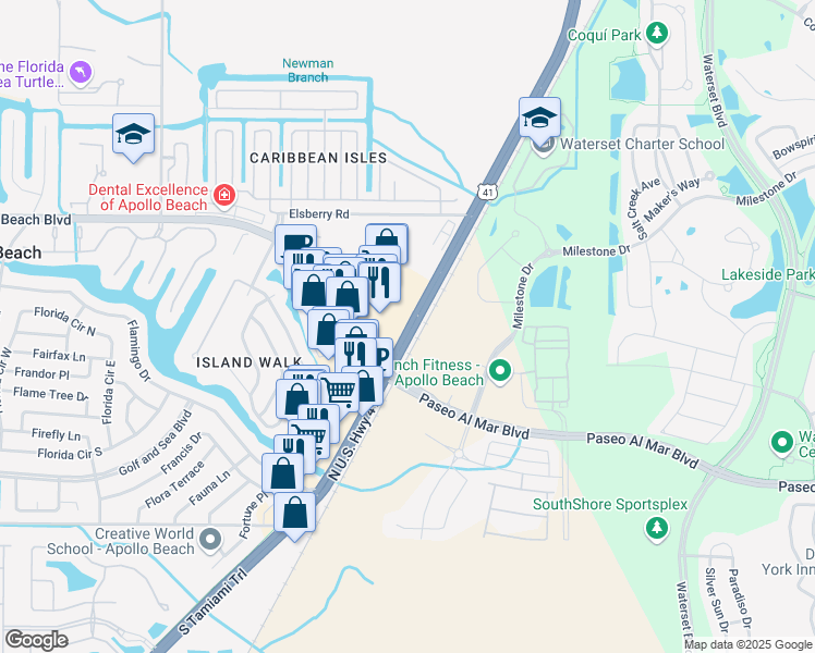 map of restaurants, bars, coffee shops, grocery stores, and more near 6428 North U.S. Highway 41 in Apollo Beach