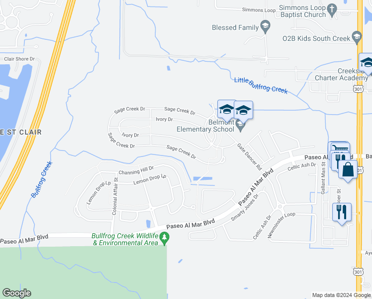 map of restaurants, bars, coffee shops, grocery stores, and more near 10004 Sage Creek Drive in Ruskin