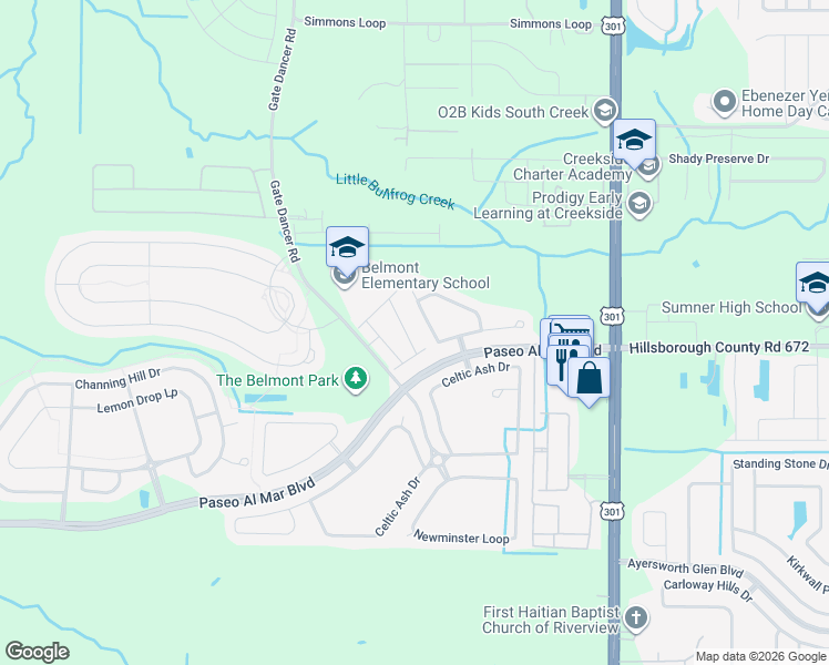 map of restaurants, bars, coffee shops, grocery stores, and more near 10121 Count Fleet Drive in Ruskin