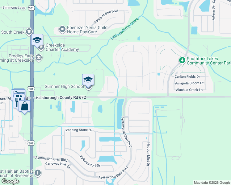 map of restaurants, bars, coffee shops, grocery stores, and more near 10932 Carlton Fields Drive in Riverview