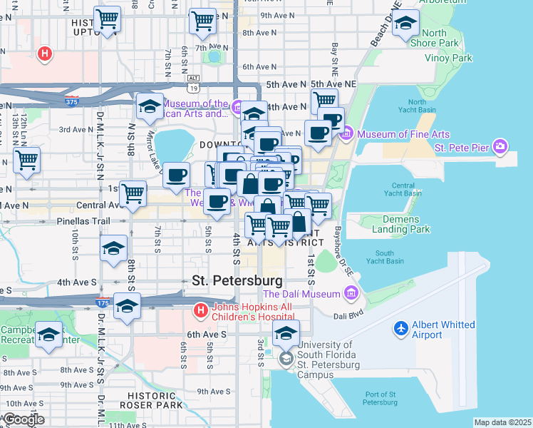 map of restaurants, bars, coffee shops, grocery stores, and more near in St. Petersburg
