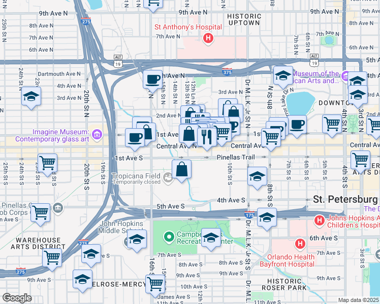 map of restaurants, bars, coffee shops, grocery stores, and more near in St. Petersburg