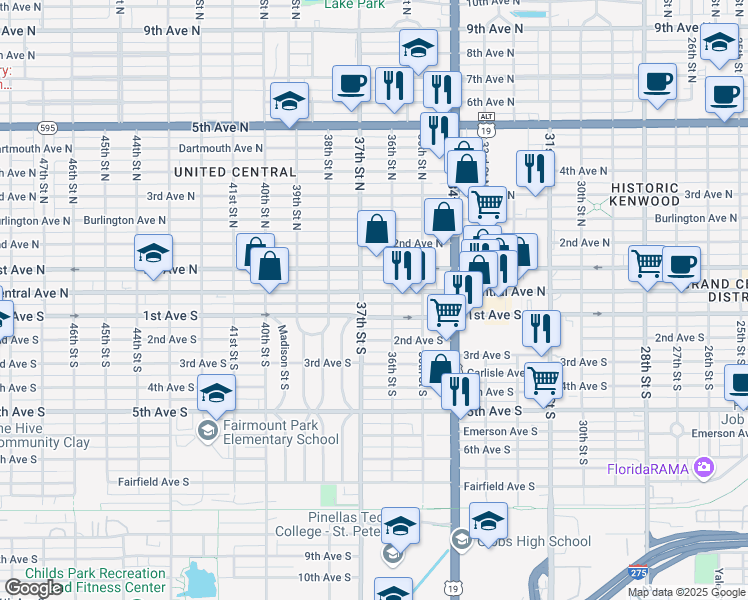 map of restaurants, bars, coffee shops, grocery stores, and more near in St. Petersburg