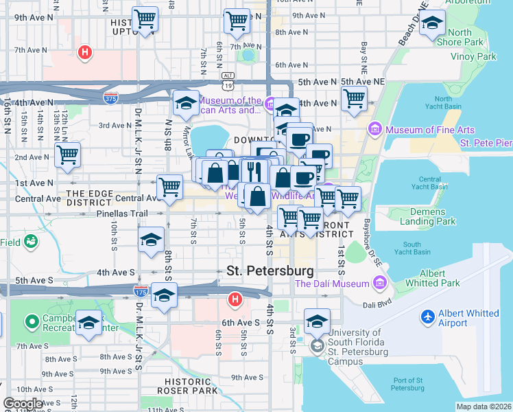 map of restaurants, bars, coffee shops, grocery stores, and more near in St. Petersburg