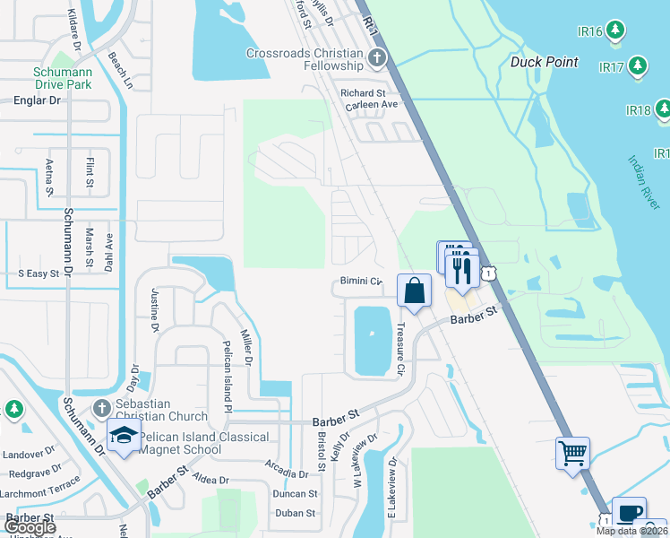 map of restaurants, bars, coffee shops, grocery stores, and more near 9730 61st Place in Sebastian