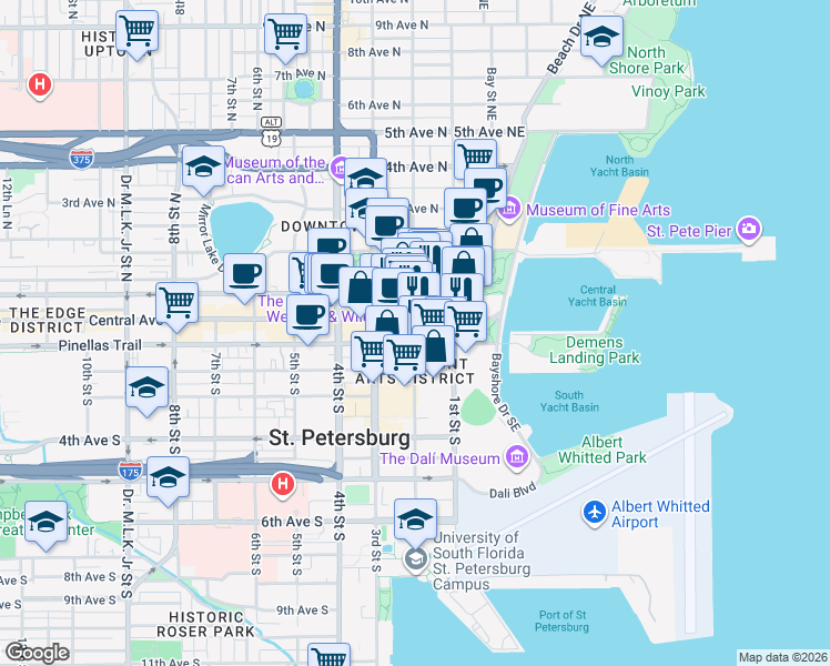 map of restaurants, bars, coffee shops, grocery stores, and more near in St. Petersburg