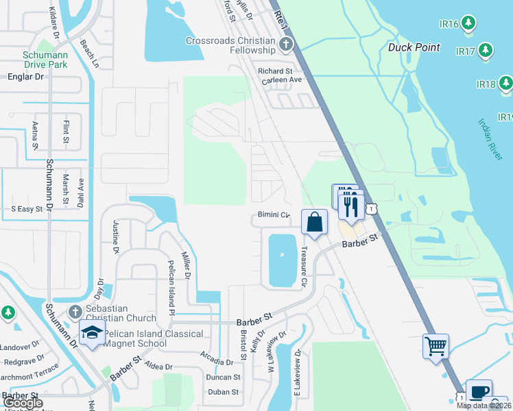map of restaurants, bars, coffee shops, grocery stores, and more near 9730 61st Place in Sebastian