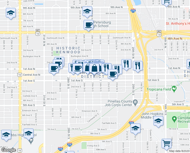 map of restaurants, bars, coffee shops, grocery stores, and more near in St. Petersburg