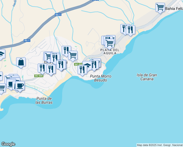 map of restaurants, bars, coffee shops, grocery stores, and more near Calle los Jazmines in San Bartolomé de Tirajana