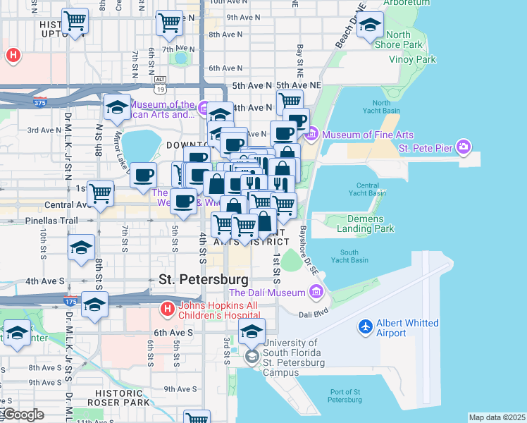 map of restaurants, bars, coffee shops, grocery stores, and more near in St. Petersburg