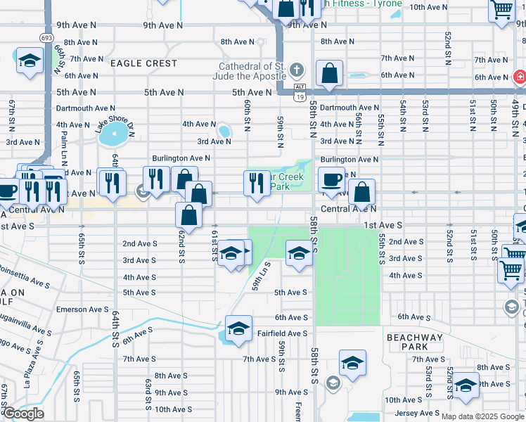 map of restaurants, bars, coffee shops, grocery stores, and more near in St. Petersburg