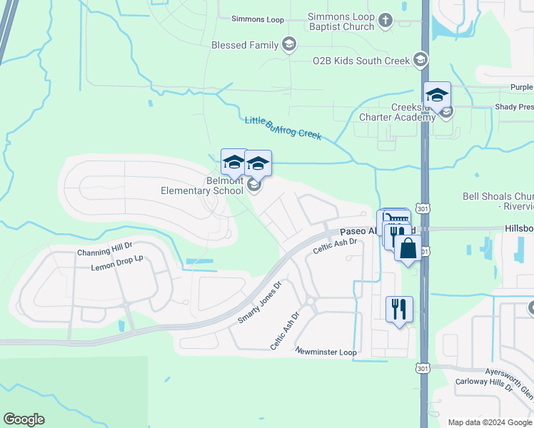 map of restaurants, bars, coffee shops, grocery stores, and more near 14211 War Admiral Place in Sun City Center