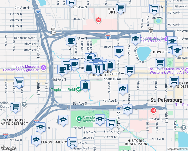 map of restaurants, bars, coffee shops, grocery stores, and more near in St. Petersburg