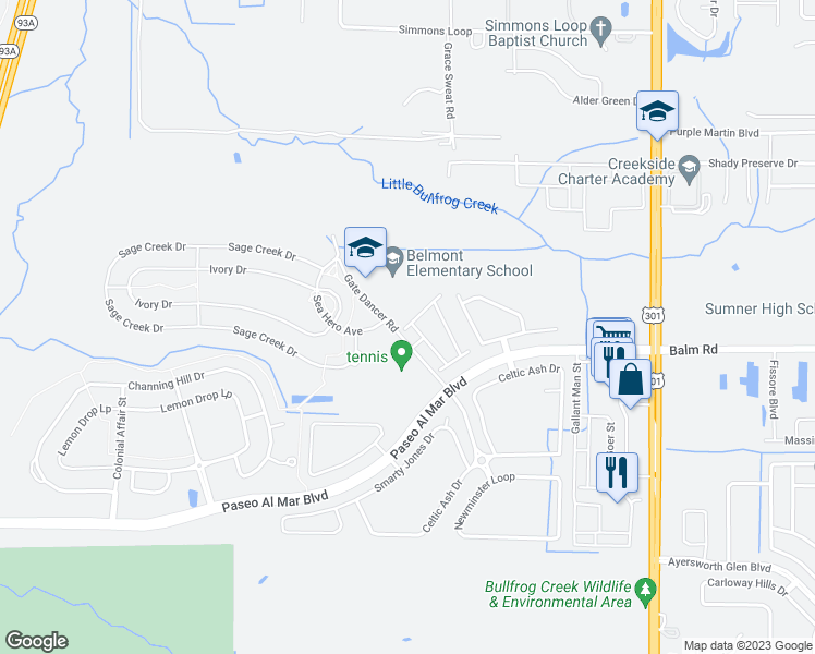 map of restaurants, bars, coffee shops, grocery stores, and more near 10110 Point Given Court in Sun City Center