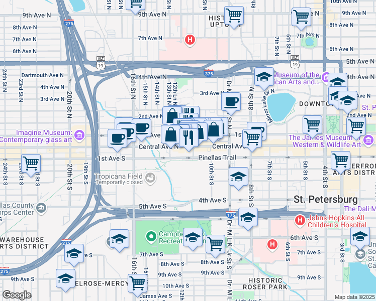 map of restaurants, bars, coffee shops, grocery stores, and more near in St. Petersburg