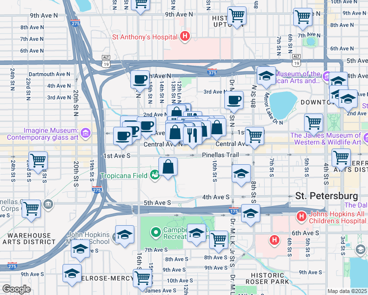 map of restaurants, bars, coffee shops, grocery stores, and more near in St. Petersburg