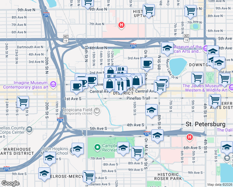 map of restaurants, bars, coffee shops, grocery stores, and more near in St. Petersburg