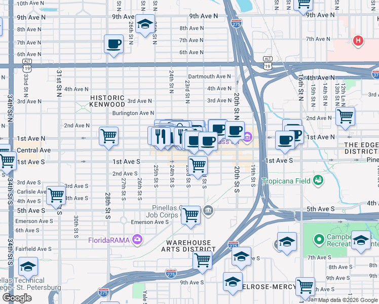 map of restaurants, bars, coffee shops, grocery stores, and more near in St. Petersburg
